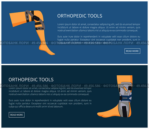 Orthopedic tools fixators set colorful poster vector illustration isolated on blue human leg in medical retainers for effective treatment, text sample. Orthopedic Tools Fixators Set Colorful Poster. Стоковая иллюстрация, агентство Ingram Publishing / Фотобанк Лори