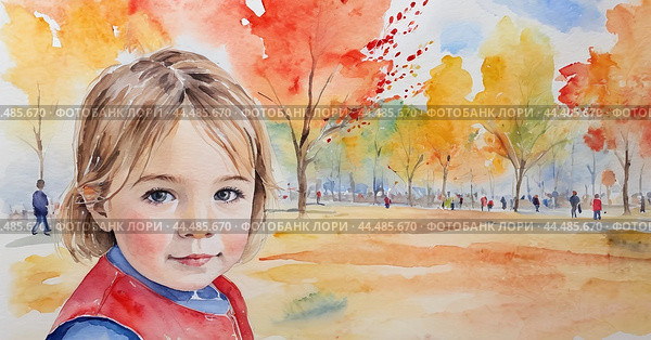 Осень. Акварель. Этюд сделанный учеником. Autumn. Watercolour. A sketch made by a student. Стоковое AI-изображение, AI-художник Гер Олег / Фотобанк Лори