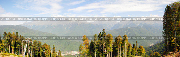 Осень в горах Красной Поляны (панорама) Стоковое фото, фотограф Анна Мартынова / Фотобанк Лори