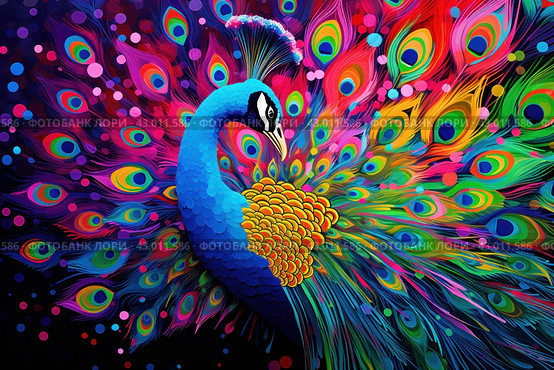 Ostentatious Peacock bird. Generate Ai. Стоковое AI-изображение, AI-художник Иван Рябоконь / Фотобанк Лори