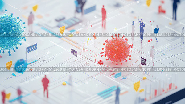 outbreak zooming into epidemiology model ai generated. Стоковое AI-изображение, AI-художник Vectorwin / Фотобанк Лори
