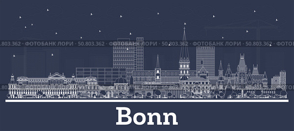 Outline Bonn Germany City Skyline with white Buildings. Business Travel and Concept with Historic Architecture. Bonn Cityscape with Landmarks. Стоковая иллюстрация, иллюстратор Игорь Сорокин / Фотобанк Лори