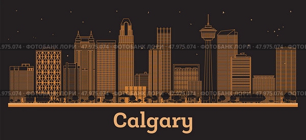 Outline Calgary Canada City Skyline with orange Buildings. Business Travel and Concept with Modern Architecture. Calgary Cityscape with Landmarks. Стоковая иллюстрация, иллюстратор Игорь Сорокин / Фотобанк Лори