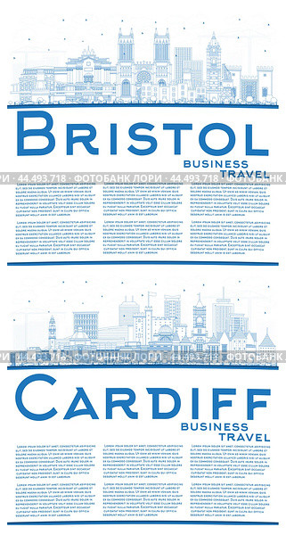 Outline Cardiff Wales and Bristol UK City Skyline Set. Стоковая иллюстрация, иллюстратор Игорь Сорокин / Фотобанк Лори