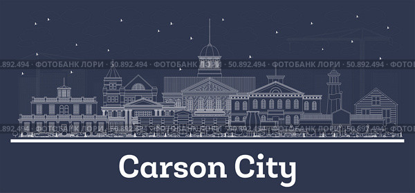 Outline Carson City Nevada City Skyline with white Buildings. Illustration. Business Travel and Tourism Concept with Modern Architecture. Carson City Cityscape with Landmarks. Стоковая иллюстрация, иллюстратор Игорь Сорокин / Фотобанк Лори