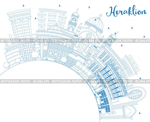 Outline Heraklion Greece Crete City Skyline with Blue Buildings and Copy Space. Стоковая иллюстрация, иллюстратор Игорь Сорокин / Фотобанк Лори