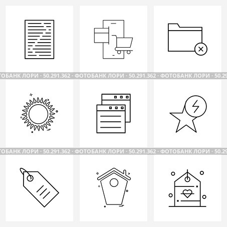 Pack of 9 Universal Line Icons for Web Applications page, day, store, sunny, sun Vector Illustration. Стоковая иллюстрация, агентство Ingram Publishing / Фотобанк Лори