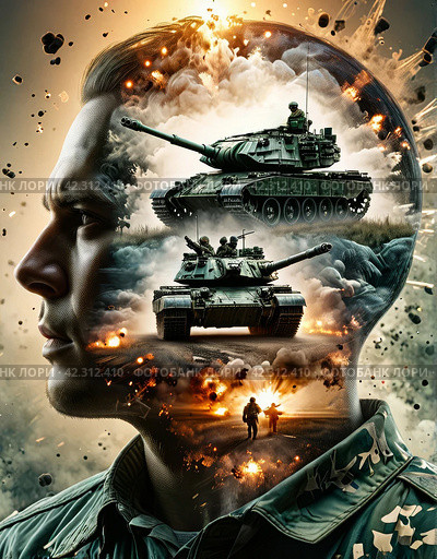 Память. Воспоминания о пережитом на войне. Memory. Memories of the experiences of the war. Стоковое AI-изображение, AI-художник Гер Олег / Фотобанк Лори