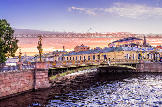 Пантелеймоновский мост и фонари, Фонтанка, Санкт-Петербург (2015 год). Стоковое фото, фотограф Baturina Yuliya / Фотобанк Лори