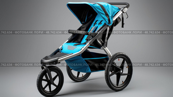 parents baby stroller blue ai generated. Стоковое AI-изображение, AI-художник Vectorwin / Фотобанк Лори