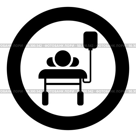 Patient lying on medical bed couch with dropper Man with dropping bottle Emergency therapy concept injecting resuscitation Intensive care icon in circle round black color vector illustration flat style simple image. Patient lying on medical bed couch with dropper Man with dropping bottle Emergency therapy concept injecting resuscitation Intensive care icon in circle round black color vector illustration flat style image. Стоковая иллюстрация, агентство Ingram Publishing / Фотобанк Лори