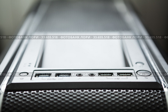 PC tower case with usb connection sockets, power and reset buttons, close up view. Стоковое фото, фотограф Кекяляйнен Андрей / Фотобанк Лори