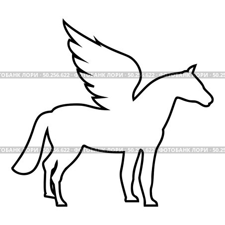Pegasus Winged horse silhouette Mythical creature Fabulous animal icon outline black color vector illustration flat style simple image. Pegasus Winged horse silhouette Mythical creature Fabulous animal icon outline black color vector illustration flat style image. Стоковая иллюстрация, агентство Ingram Publishing / Фотобанк Лори