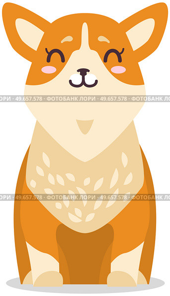 Pembroke welsh corgi. Kawaii breed corgi standing sticker, funny little dog, cute face and red wool side view. Friendly puppy character. Hand drawn trendy modern illustration in flat cartoon style. Pembroke welsh corgi cartoon illustration. Kawaii breed corgi standing sticker, funny little dog. Стоковая иллюстрация, агентство Ingram Publishing / Фотобанк Лори