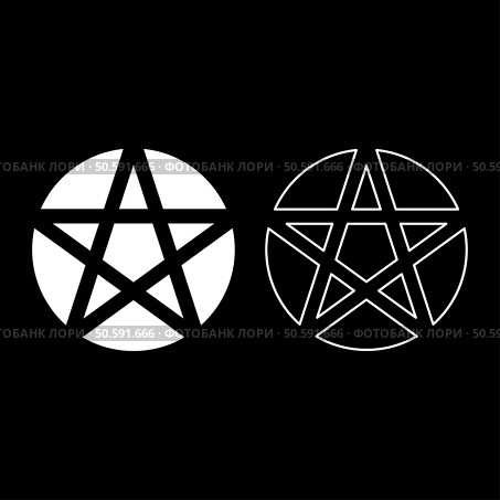 Pentakl Neopagan Wicca Pentacle Neo paganism sign five pointed star in circle inside round Pentagram magic symbol set icon white color vector illustration image simple solid fill outline contour line thin flat style. Pentakl Neopagan Wicca Pentacle Neo paganism sign five pointed star in circle inside round Pentagram magic symbol set icon white color vector illustration image solid fill outline contour line thin flat style. Стоковая иллюстрация, агентство Ingram Publishing / Фотобанк Лори