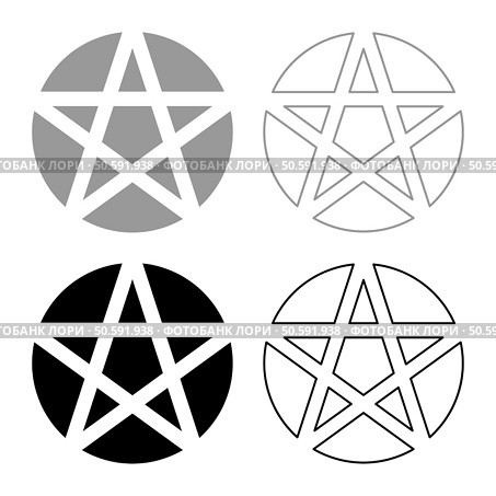 Pentakl Neopagan Wicca Pentacle Neo paganism sign five pointed star in circle inside round Pentagram magic symbol set icon grey black color vector illustration image simple solid fill outline contour line thin flat style. Pentakl Neopagan Wicca Pentacle Neo paganism sign five pointed star in circle inside round Pentagram magic symbol set icon grey black color vector illustration image solid fill outline contour line thin flat style. Стоковая иллюстрация, агентство Ingram Publishing / Фотобанк Лори