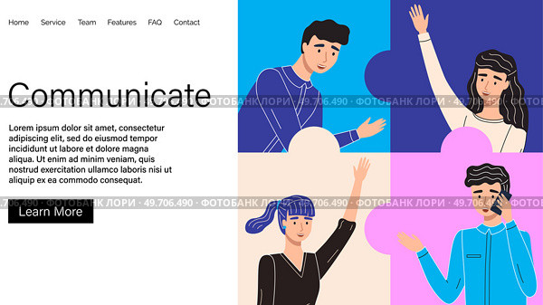 People communicate landing page template. Diverse characters chatting and talking. Students in pose with outstretched arm, waving hand, welcome gesture at meeting with friend. Social conversation. People communicate landing page template. Diverse characters chatting, talking. Social conversation. Стоковая иллюстрация, агентство Ingram Publishing / Фотобанк Лори