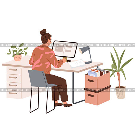 People office work. Vector illustration. A business person utilizes their knowledge and experience to drive success in corporate world Office workers interact with clients and customers to fulfill. People office work. A worker employee demonstrates professionalism and integrity in their work People in office work. Стоковая иллюстрация, агентство Ingram Publishing / Фотобанк Лори