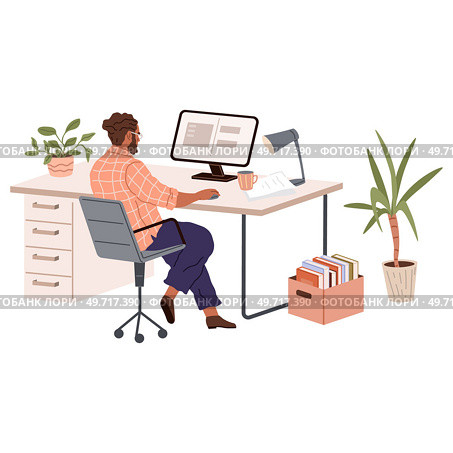 People office work. Vector illustration. People in office work diligently, demonstrating their commitment to their responsibilities Office workers maintain professionalism and adhere to company. People office work. People in office work together as cohesive unit, supporting and assisting one another. Стоковая иллюстрация, агентство Ingram Publishing / Фотобанк Лори