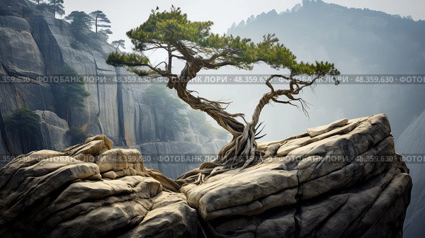 perseverance resilient tree ai generated. Стоковое AI-изображение, AI-художник Vectorwin / Фотобанк Лори
