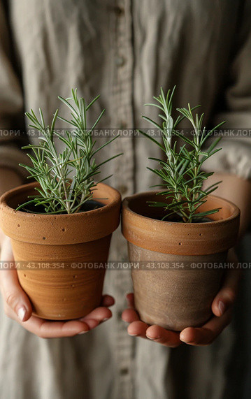Person Holding Two Potted Plants. Стоковое AI-изображение, AI-художник Юлия Гапеенко / Фотобанк Лори
