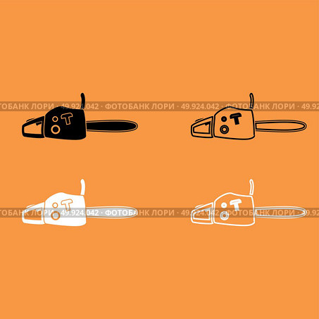 Petrol powered saw black and white set icon . Стоковая иллюстрация, агентство Ingram Publishing / Фотобанк Лори