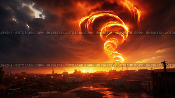 photograph fire tornado ai generated. Стоковое AI-изображение, AI-художник Vectorwin / Фотобанк Лори