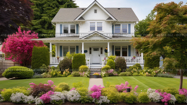 picket suburban house front ai generated. Стоковое AI-изображение, AI-художник Vectorwin / Фотобанк Лори