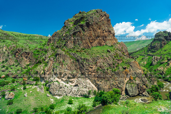 Picturesque canyon with river in the beautiful mountains of Georgia on a sunny summer day landscape. Стоковое фото, фотограф Константин Лабунский / Фотобанк Лори