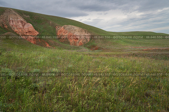 Picturesque slopes of the highest point of the Caspian lowland - Bolshoe Bogdo Mountains on a summer day, Bogdinsk-Baskunchak Nature Reserve, Akhtuba district, Astrakhan region, Russia. Стоковое фото, фотограф Ula Ulachka / Фотобанк Лори