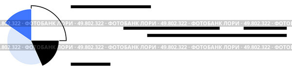 Pie chart with segmented sections in blue, black, and light blue alongside horizontal bar lines in black. Ideal for data visualization, business reports, presentations, infographics, dashboards. Minimalist Pie Chart and Horizontal Bar Lines Design for Data Visualization. Стоковая иллюстрация, агентство Ingram Publishing / Фотобанк Лори