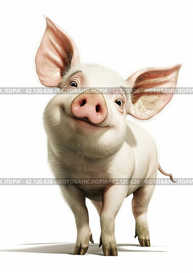 Pig in cartoon style on a white background,Generative AI. Стоковое AI-изображение, AI-художник Анна Кривицкая / Фотобанк Лори