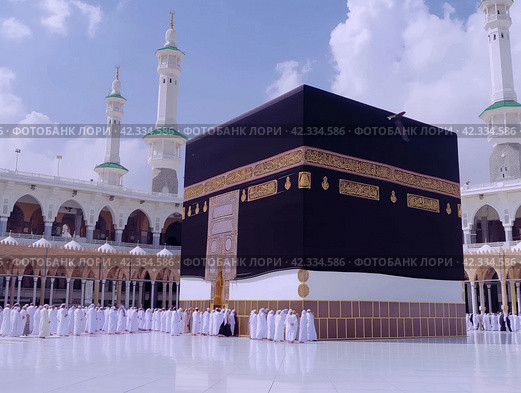 Pilgrims at the Sacred Kaaba in Mecca. Стоковое AI-изображение, AI-художник Кирилл Черезов / Фотобанк Лори