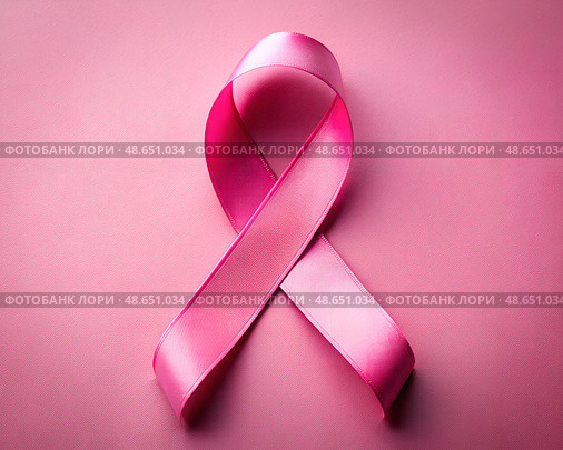 Pink October concept | Pink ribbon on pink background, breast cancer awareness month in October, world cancer day, national cancer survivor day. Стоковое AI-изображение, AI-художник Анна Сивакова / Фотобанк Лори
