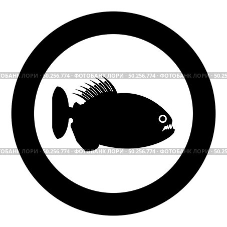 Piranha angry fish icon in circle round black color vector illustration flat style simple image. Piranha angry fish icon in circle round black color vector illustration flat style image. Стоковая иллюстрация, агентство Ingram Publishing / Фотобанк Лори