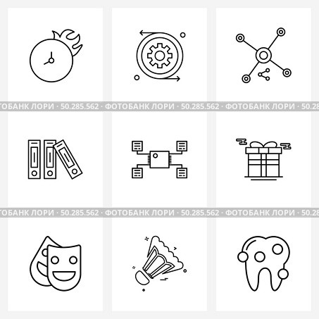 Pixel Perfect Set of 9 Vector Line Icons such as connection, processor, chemical bonding, office, files Vector Illustration. Стоковая иллюстрация, агентство Ingram Publishing / Фотобанк Лори