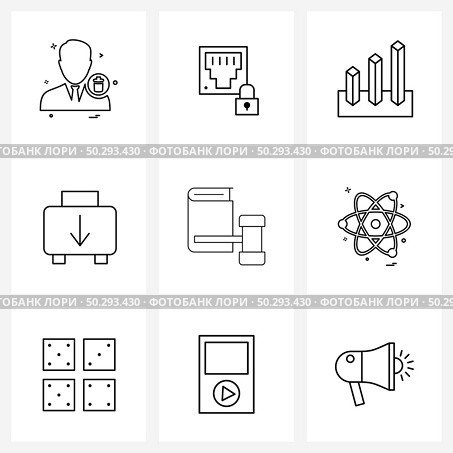Pixel Perfect Set of 9 Vector Line Icons such as book, bag, secure, travel, business Vector Illustration. Стоковая иллюстрация, агентство Ingram Publishing / Фотобанк Лори