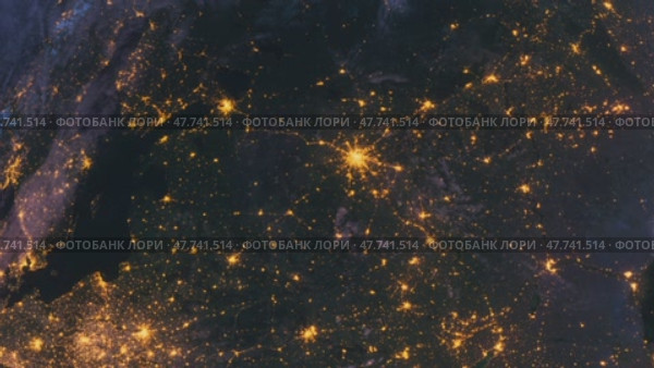 Планета Земля Ночью. Москва, Россия, Европа. Вид из Космоса с Орбиты. Ночной Глобус Версия 1. Стоковая анимация, аниматор Max Konnov / Фотобанк Лори