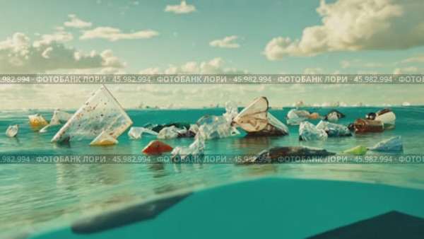 Plastic pollution floating in the ocean polluting waters. Стоковое AI-видео, аниматор Юрий Поздников / Фотобанк Лори