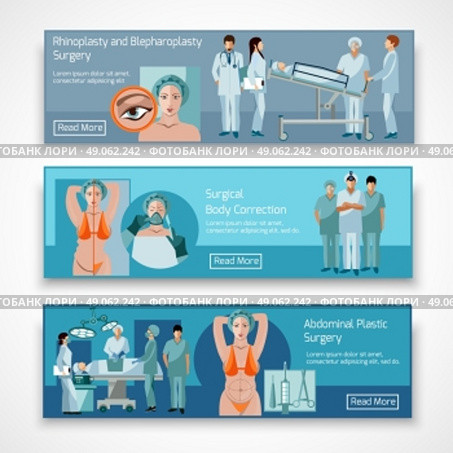 Plastic surgery concept 4 flat icons square . Body contouring lifting and anti-aging plastic surgery corrections concept 3 flat banners set abstract isolated vector illustration. Стоковая иллюстрация, агентство Ingram Publishing / Фотобанк Лори