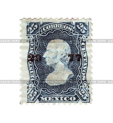 Почтовая марка Мексики с профилем Мигеля Идальго (1753-1811), 1858 год. Стоковая иллюстрация, иллюстратор Евгений Ткачёв / Фотобанк Лори
