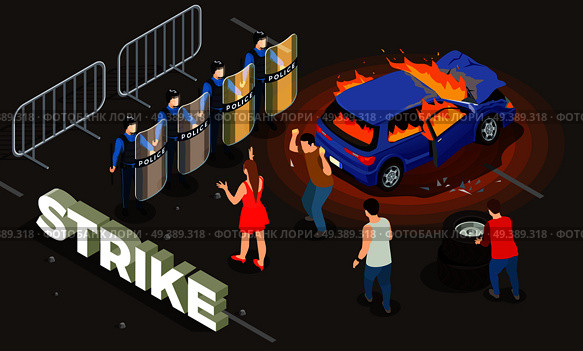 Police isometric background with strike police and people symbols vector illustration. Police Isometric Background. Стоковая иллюстрация, агентство Ingram Publishing / Фотобанк Лори