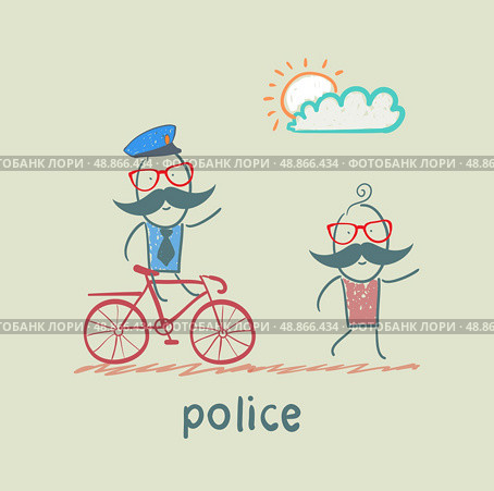Police riding a bike for a criminal. Стоковая иллюстрация, агентство Ingram Publishing / Фотобанк Лори