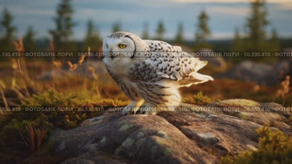 Полярная сова (Snowy owl, Bubo scandiacus, Nyctea scandiaca) Стоковое AI-видео, аниматор Щеголева Ольга / Фотобанк Лори
