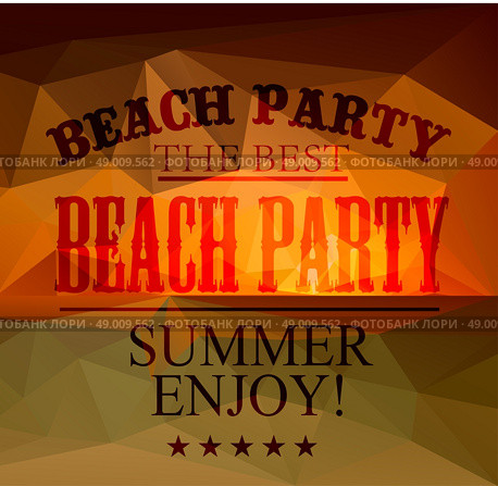 Polygonal seaside view sammer poster  with typography elements. Polygonal background illustration. Стоковая иллюстрация, агентство Ingram Publishing / Фотобанк Лори