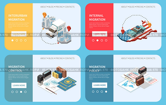 Population mobility migration displacement isometric composition with page selector learn more buttons text and document images vector illustration. Migration Horizontal Banners Set. Стоковая иллюстрация, агентство Ingram Publishing / Фотобанк Лори