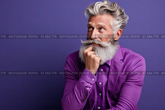 Portrait of an elderly man with a large gray beard and lush hair with a thoughtful look. Close-up. Generated by AI. Стоковое AI-изображение, AI-художник Ярославский Максим / Фотобанк Лори