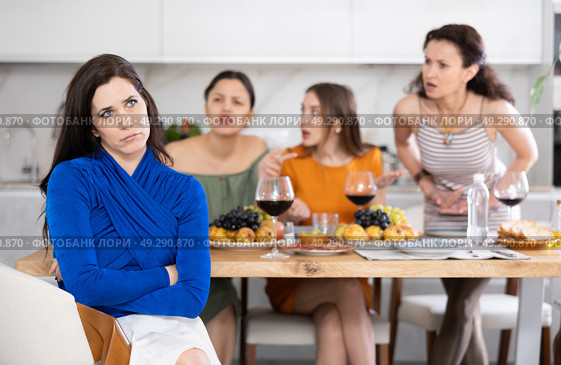 Portrait of an upset brunette woman who quarreled with her friends at party. Стоковое фото, фотограф Яков Филимонов / Фотобанк Лори