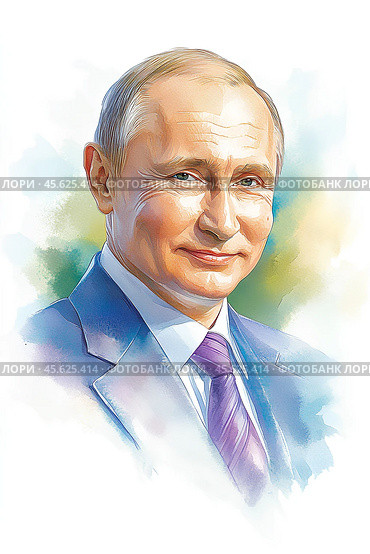Портрет Президента России Владимира Владимировича Путина. Акварель, Generative AI. Редакционное AI-изображение, AI-художник Щеголева Ольга / Фотобанк Лори