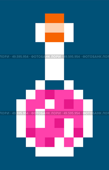 Potion bottle vector pixel object. Glass transparent bottle with cork isolated on white background. Phial vial with pink potion or poison. Laboratory equipment pixel art icon jar beaker and flask. Potion bottle vector pixel object. Glass transparent bottle with cork isolated on white background. Стоковая иллюстрация, агентство Ingram Publishing / Фотобанк Лори